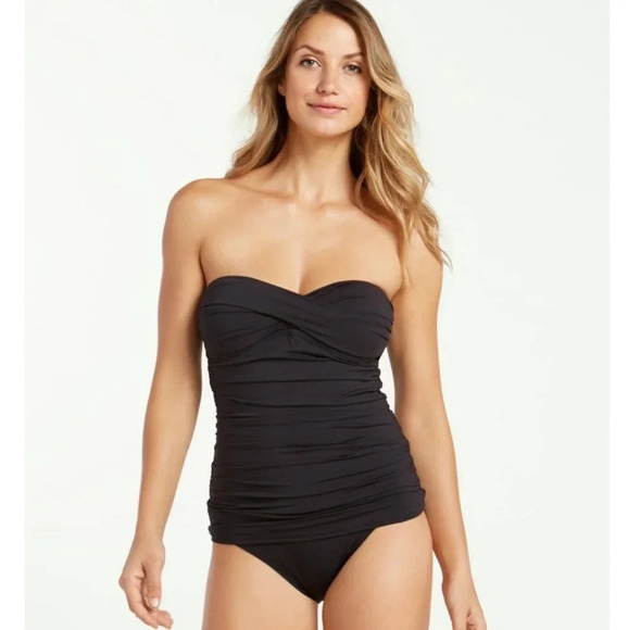 Tommy Bahama Pearl Twist Front Bandeau One Piece Swim Suit Shirred Stomach 8 - Picture 8 of 16